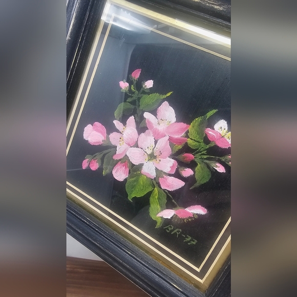 Vintage Oil Painting Still Life Apple Blossom 9” x 9” Framed Distressed 1977 - Picture 4 of 11